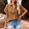 Blouses pour femmes 2024 Summer Stand Up Neck Cou Short Shirt Fashion Versatile Cardigan Single Breasted 3/4 Sleeve Top