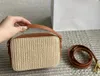 Fashion Women's Straw Woven Small Square Handbag Shoulder Bag Metal Label