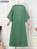 Casual Dresses Vonda Bohemian Long Maxi Dress Autumn Women 3/4 Sleeve Holiday Robe Femme 2024 Solid Color Vintage Party sundress