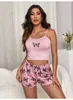 Frauenschlaf Lounge sexy Frauen Nachtwäsche Schmetterling Print Pyjama Sets Straps Top Pullover ärmellose weich