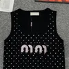 Full Rhinestone Tanks Top For Women Letter Embroidered Knitted Vest Sleeveless Vests