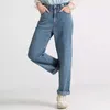 Frauen Jeans 2024 Denim Women Casual Mode Mode hohe Taille Button Hosen Schlanker Feder Feder Lose Straight Brand Qualität Damenhosen Hosen