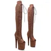 Dance Shoes Fashion Women 20CM/8inches Suede Upper Plating Platform Sexy High Heels Thigh Boots Pole 182