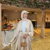 Vêtements ethniques Arabe Dubai Satin Abayas pour femmes Eid Ramadan Muslim Robe modeste Ruffles Cardigan Islam Kimono Kaftan Marocain Robe