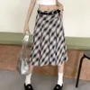 Summer half-body skirt vintage plaid children mid-length high waist thin skirt American style student jk pleated skirt
