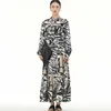 Robes décontractées Xitao Stripes zébrés Collier A-Line Robe Imprime à manches longues Mode minceur 2024 Femmes Pullover DMJ3642