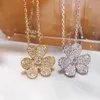 Designer Brand Glod High Edition Van Lucky Clover Necklace Womens Thickened 18k Rose Gold Full Diamond Petal Flower Pendant With logo