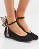 Sophia Webster butterfly wings flats round toe flats black suede leather mules ballet angel wings shoes dress flats shoes9659654