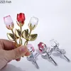 Figurines décoratives Crystal Roses Golden / Silver Artificial Flower Statue Metal Crafts Desk Decoration Gold plaqué Ornements Room Aesthésie