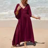 Sukienki swobodne kobiety sznurka talia węzeł knot sukienka v szyja rozłam widelca plażowa bikini pokrywka