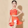 Stage Wear 4 Colors Latin Dance Competition Dresses For Girls Fringed Top Ruffled Skirt Kids Professional Suit SL9873