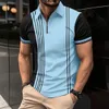 2024 Summer Mens Explosive Striped Top Slim Hateble Zipper Lapel Mens Clothing Sports Leisure Golf Polo Shirt 240415