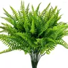 Decorative Flowers 10 Pieces Artificial Fake Plants Ferns Outdoor UV Resistant Green Leaves Outside Bouquet Garden Office Balcony