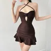 Casual Dresses Insdoit Halter Spaghetti Straps Dress Autumn Slim Looking Cut Out Kort kjol Öppen ryggen sexig