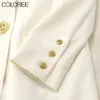 Vestidos casuais Office Lady Lady White Blazer Dress 2024 Spring Runway Gold Buttons de manga longa para mulheres Midi vestidos