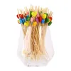 FORCHI FORCHIO 100PCS 12 cm Sticchi di frutta in bambù usa e getta Insalata Snack Fork Decorazione Cocktail Decorazione Torta Tabocchettoni