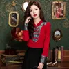 Chemises de mousseline de chemisiers pour femmes printemps / été chinois style lâche Vintage Tops Patchwork Clothing Ycmyunyan