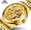 Tevise Luxury Golden Dragon Design Mens Watches Squelette en acier inoxydable Squelette mécanique Automatique Morloge mâle étanche8281628