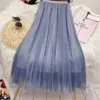 Skirts Fashion Solid Color Embroidered Flares Decoration Gauze Pleated Skirt Slim High Waisted All-match Lady Casual Z687