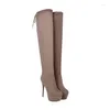 Botas Otoño e invierno Fashion Round Zipper Lace-Up Fine Heel High Women's Over the Knee Plus Tamaño 34-43