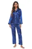 Women's Sleep Lounge Classic Satin Pyjamas för kvinnor långärmad knapp ner sömnkläder mjuka silkesloungewear pjs set s-xxl d240419