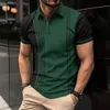 2024 Summer Mens Explosive Striped Top Slim Hateble Zipper Lapel Mens Clothing Sports Leisure Golf Polo Shirt 240415