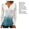 Женские блузки винтажные женские рубашки V-образное вырезок с цветочным принтом Кружечка кружевные сшивающие с длинным рукавом пустое прозрачная футболка