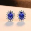 Studörhängen fxlry Classic Stylish Zircon Crystal Royal Blue Oval For Women Fashion Jewelry