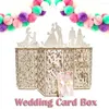 Party Supplies Diy Heart Wood Present Card Box med spelautomat MRMRS Business Boxes Elegant Weddings Decor Graduation Celebrations