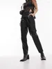 Kobietowe spodnie kobiety czarne vintage wysokiej talii matowa skóra przycięta spodni panie eleganckie pu -ołówek z kieszonkową solidną niestandardową 2024