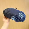 Y2K Denim Beret Chapeaux pour femmes Spring Automne Blue Denim Painter Painter Corée Camellia Camellia Flower Beret Caps Vêtements Accessoires 240419