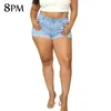 Women Casual Summer Denim Jean Shorts Plus Size High Tailleed Franed Raw Sem Jeans mit Tasche 3xL4XL OUC1542 240415