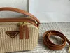 Fashion Women's Straw Woven Small Square Handbag Shoulder Bag Metal Label