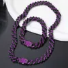 723A Chain 12MM Rhombus Prong Cuban Link Chain 2Row Purple Iced Out Rhinestones Rapper Necklaces Bracelet For Men Women Choker Jewelry d240419