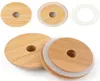 70mm86mm Wide Mouth Reusable Bamboo Lids Mason Jar Canning Caps with Straw Hole Non Leakage Silicone Sealing Wooden Covers Drinki3127736