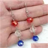 Dingle ljuskronor örhängen trippel fasetterad ab glas kristall pärlstav för kvinnor USA 4: e av Jy Red White Blue Patriotic Jewelry Whose Dhrqm