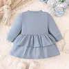 Girl Dresses Infant Baby Classic Blue Kids Tunic Dress Toddler Round Neck Long Sleeve Casual