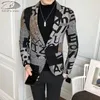 Men's Suits 5XL Brand Clothing Men Fashion Suit Party Coat Casual Slim Fit Jackets Buttons Letter Print Painting Blazers Male 2024