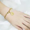 Chain New Gold Color Initial Alphabet Heart Charm Bracelets For Women Stainless steel Link Chain Bracelet With 26 letter EngravedL240417