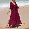 Sukienki swobodne kobiety sznurka talia węzeł knot sukienka v szyja rozłam widelca plażowa bikini pokrywka