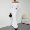 Casual Dresses Spring Autumn Women Solid Dress Elegant Sexy BodyCon Slim Off Shoulder Maxi Long 2024 Evening Party Gown