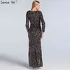 Vestidos de festa preto dubai vil de luxo de decote de luxo à noite 2024 Sparkle de manga longa Vestidos sexy Serene Hill LA60838