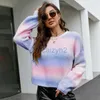 Dames truien dames mode gradiënt gebreide top ins luie trui lange mouwen pullover trui mode t shirt tops