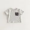 Clothing Sets Summer Infant Born Set O-neck Stripe Short Sleeve T-shirt Bodysuit Green Grey Straps Shorts Baby Boy Girl Clothes E24286