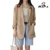 Kvinnors kostymer Modx Spring och Summer HerringBone Mönster LINEN LOOS Simple Long-Sleeved Casual Blazer 2024