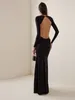 Casual Dresses Sexig O Neck Backless Diamond Chain Belt Maix Dress Women Black Long Sleeve Crystal Sashes Design Bodycon Celebrity Evening