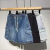 Mäns shorts herrar elastisk midja denim shorts sommar casual lös hiphop jeans korta byxor 240419 240419