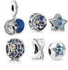 Fit Charm Bracelet Blue Starry Sky Silver Emamel Charms Bead 925 Silver Dangle Dangle Dah Diy Ювелирные изделия европейское цепное ожерелье Bangle9253496