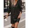 Kadınlar için Sıradan Elbiseler Sokak Giyim 2024 Yaz Moda Yuvarlak Boyun Fermudied Polka Nokta Pullover Uzun Kollu Elbise Kadın