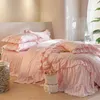 Zestawy pościeli różowe koronkowe falbany w stylu księżniczki w stylu księżniczki bawełniany kołdra 1,5 m 1,8 m 2M spódnica spódniczka